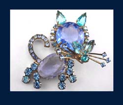 Blue Rhinestone Juliana Kitty Cat Pin