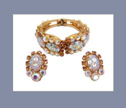Juliana Iridescent Floral Cabochon and Rhinestone Bracelet and Earring
