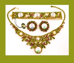 Juliana Tagged Peridot Rhinestone and Rivoli Necklace Bracelet and Earrings