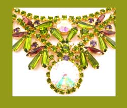 Juliana Tagged Peridot Rhinestone and Rivoli Necklace Bracelet and Earrings Close