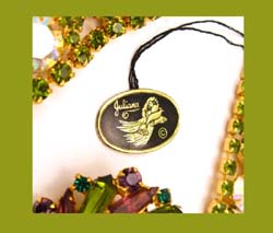 Juliana Tagged Peridot Rhinestone and Rivoli Necklace Bracelet and Earrings Tag