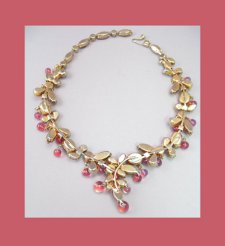 Pretty in Pink Kramer Rhinestone and Molded Glass Necklace Back