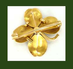Early Krementz 14k Gold Enamel Four Leaf Clover Pin Signature