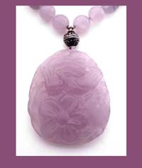 Contemporary Carved Lavender Pendant & Beaded Necklace Close Up