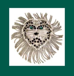 Large Rhinestone and Fringe Lion Pin Front