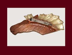 Lucite & Wood Racing Horse Head Pin Back