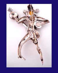 Urie Mandle Arlequin Sterling & Rhinestone Pin Back