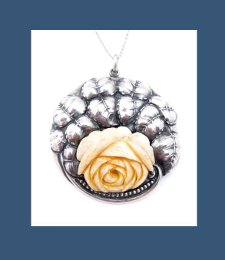 Adolf Mayer Jugendstil Silver and Ivory Rose Pendant