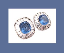 Jomaz Classic Sapphire Blue and Clear Rhinestone Earrings Front