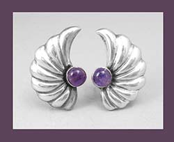 Mexico Silver Amethyst Earrings Front