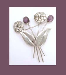Mexico Amethyst Silver Flower Pin Front