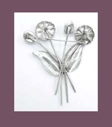 Mexico Amethyst Silver Flower Pin Signature