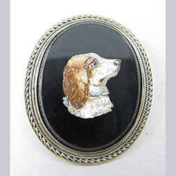 Victorian King Charles Spaniel Micro Mosaic Brooch