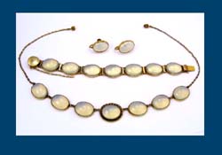 Silver Vermeil Glass Moonstone Necklace Bracelet and Earrings