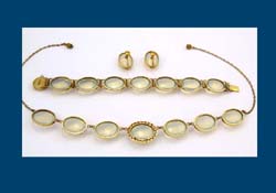 Silver Vermeil Glass Moonstone Necklace Bracelet and Earrings Front