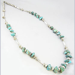 Navajo Sterling Bench Bead and Turquoise Nugget Necklace