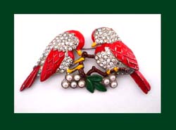 Enamel & Rhinestone Nesting Love Birds Pin