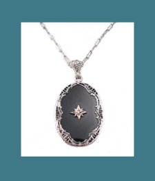 Black Onyx Sterling Filigree Necklace Front