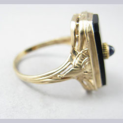 Onyx and Natural Sapphire 10k Gold Filigree Ring Side