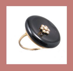 Victorian 14k Gold, Onyx and Seed Pearl Ring