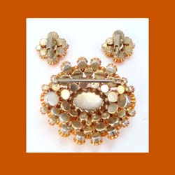 Orange Glass Cabochon Pin and Earrings Back
