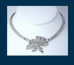 Otis Sterling and Rhinestone Bow Choker Necklace