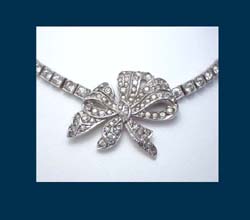Otis Sterling and Rhinestone Bow Choker Necklace Close