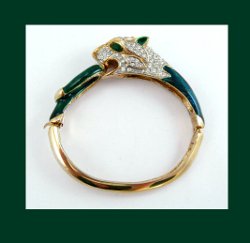 Rhinestone and Enamel Panther Bracelet