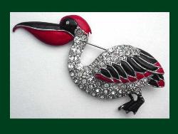 Fred Gray(?) Enamel & Rhinestone Pelican Brooch