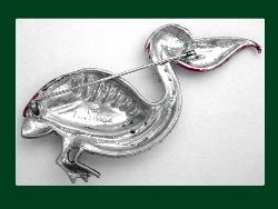Fred Gray(?) Enamel & Rhinestone Pelican Brooch Signature