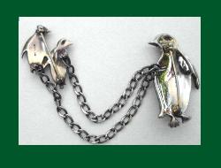 Sterling Rhinestone Penguin Chatelaine Pins Back