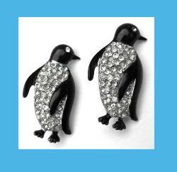 Enamel & Rhinestone Pair of Penguins Pins