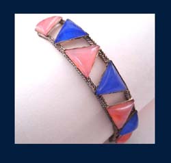 Pink & Blue Poured Glass Art Deco Bracelet