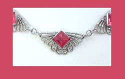 Art Deco Transitional Pink Rhinestone Necklace Front
