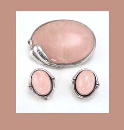 Pink Quartz Sterling Brooch and Earrings