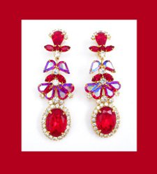 Vivacious Red Rhinestone Dangle Earrings Front