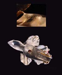 Reja Enamel Orchid Flower Pin and Earrings Signature