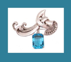 Reja Sterling Aqua Rhinestone Pin Front
