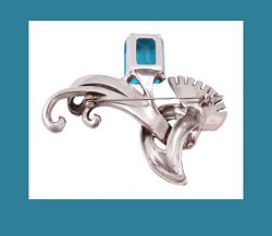 Reja Sterling Aqua Rhinestone Pin Signature