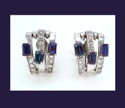 DeRosa Sterling & Sapphire Blue Rhinestone Earrings Front
