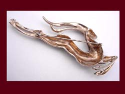 Reja (unsigned) Sterling & Rhinestone Leaping Gazelle Pin Back
