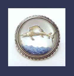 Reverse Carved Crystal Marlin Sterling Pin