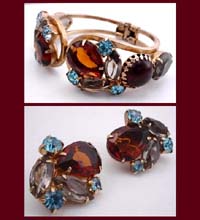 Topaz Rhinestone Cuff Bracelet & Earrings