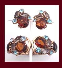 Topaz Rhinestone Cuff Bracelet & Earrings Back