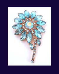 Light Blue Rhinestone Flower Pin