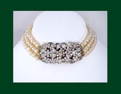 Rhinestone & Glass Pearl Choker Front