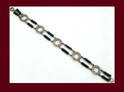 Black and Clear Rhinestone Sterling Bracelet Front