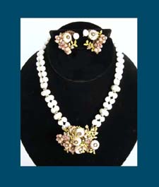 Robert Enamel Floral and Rhinestone Necklace and Earrings