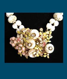 Robert Enamel Floral and Rhinestone Necklace and Earrings Signature