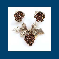 Sandor Rhinestone Fruit Pin and Earrings
